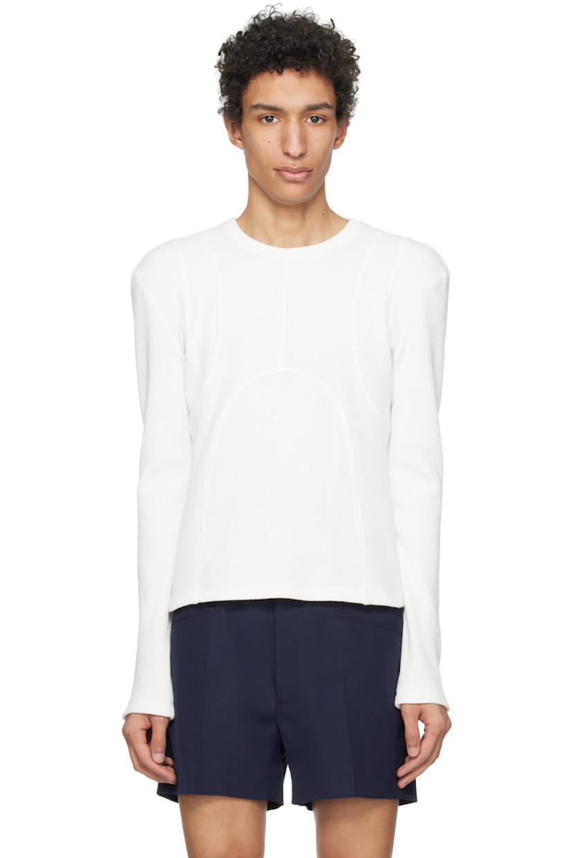 Waffle knit stretch cotton T-shirt.

· Paneled construction 
· Rib knit crewneck 

Supplier color: White
