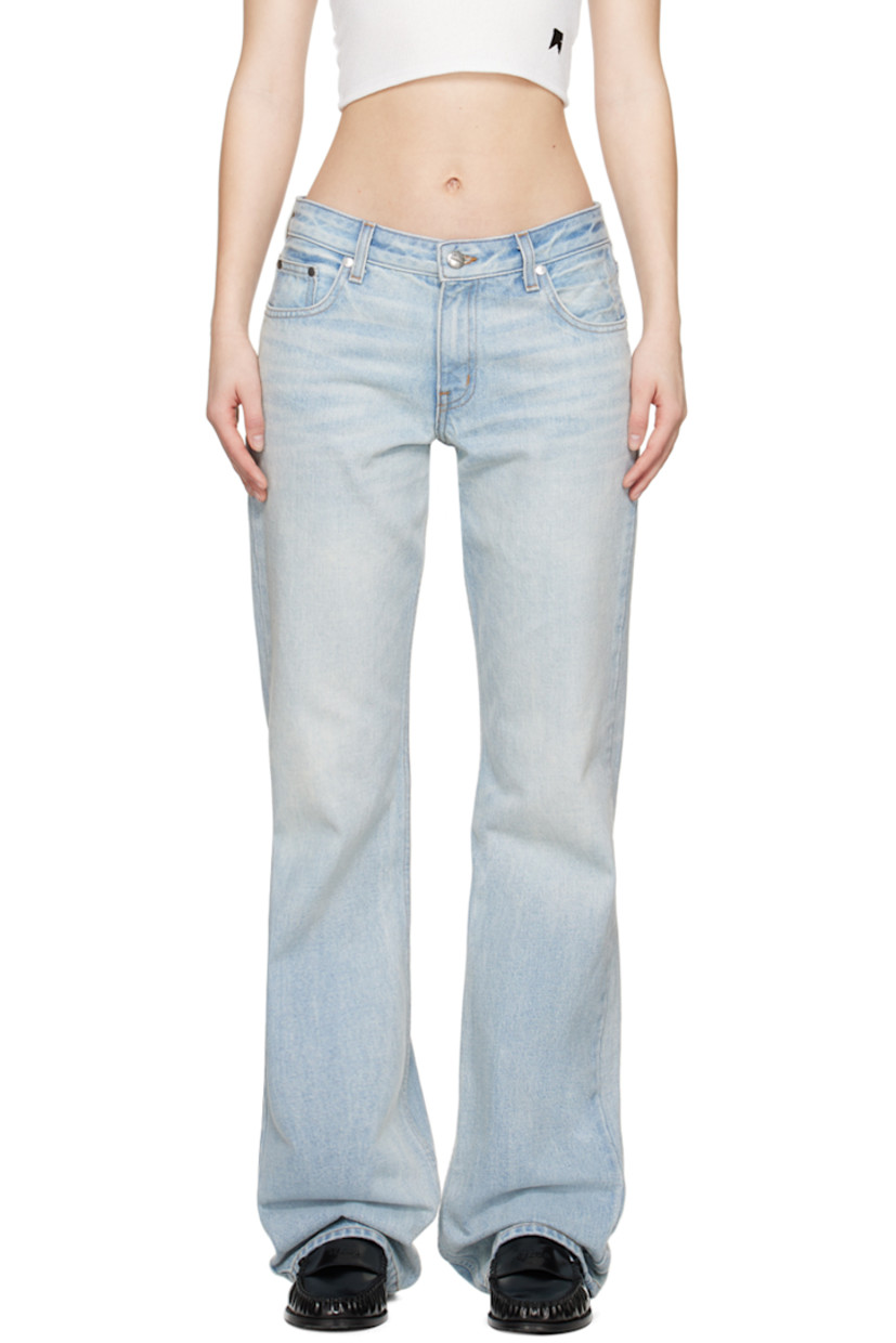 Non-stretch denim jeans. Fading and whiskering throughout. 

· Belt loops
· Five-pocket styling
· Zip-fly 
· Leather logo patch at back waist 
· Logo-engraved silver-tone hardware
· Contrast stitching in tan

Available exclusively at SSENSE.

Supplier color: Light indigo