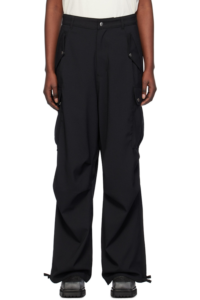 Polyester seersucker trousers. 

· Belt loops 
· Four-pocket styling 
· Zip-fly 
· Drawstring at cuffs
· Ruching at seams 
· Cargo pocket at outseams
· Logo-engraved silver-tone hardware 

Supplier color: Black