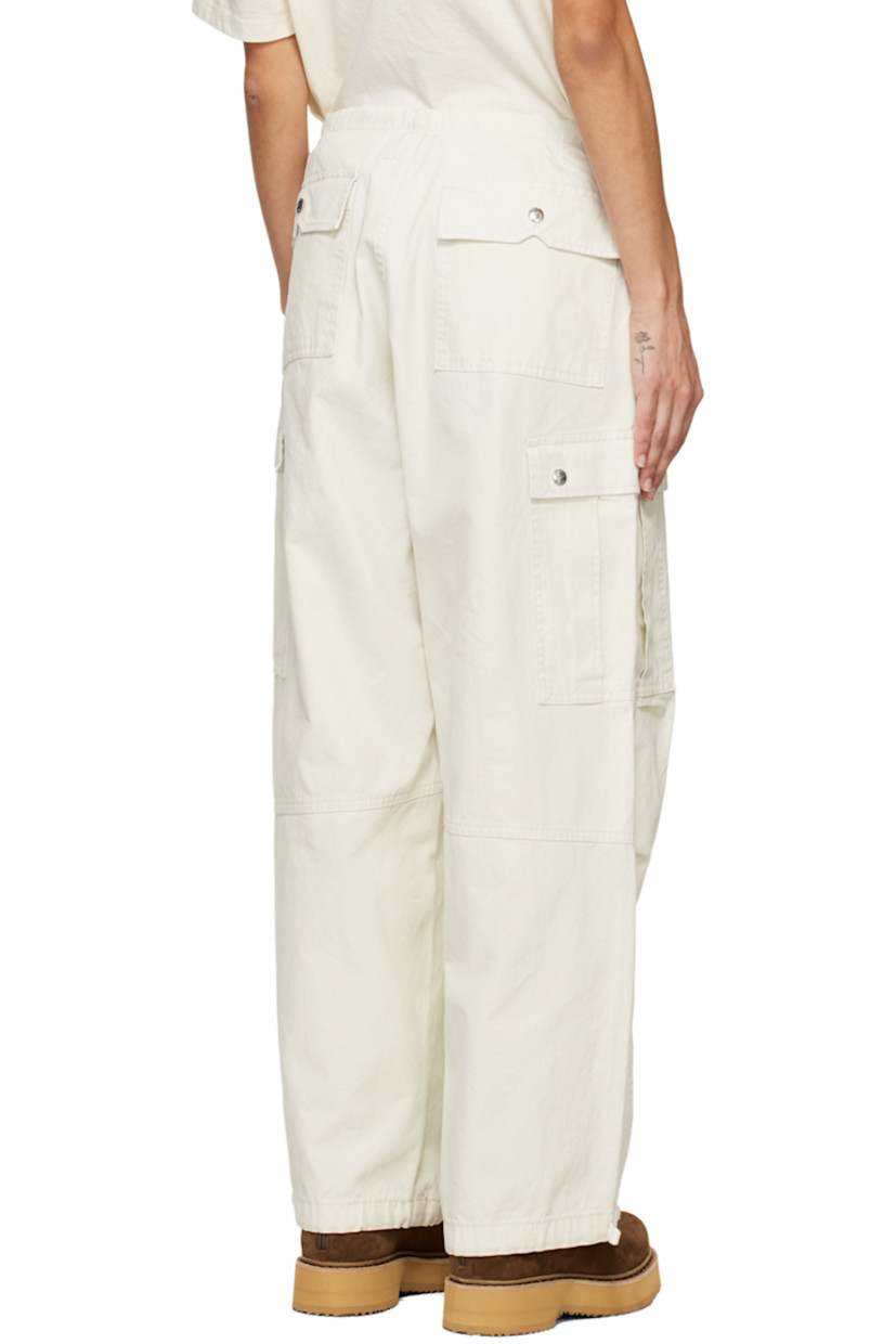 Cotton twill trousers.

· Drawstring at waistband 
· Four-pocket styling
· Zip-fly
· Tucks at knees 
· Drawstring at cuffs
· Cargo pocket at outseams
· Logo-engraved silver-tone hardware

Supplier color: Off-white