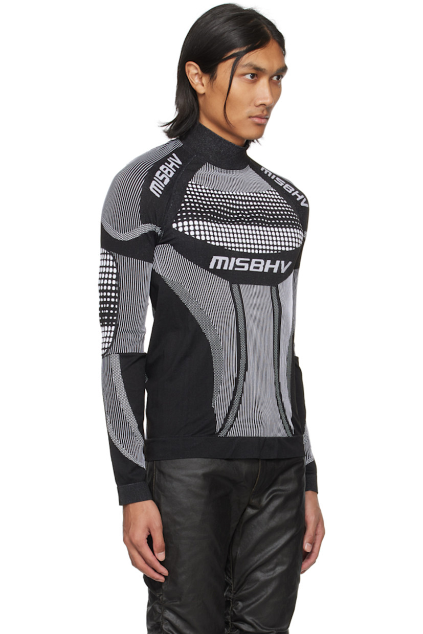 Stretch recycled nylon- and polyester-blend jersey turtleneck. Jacquard striped pattern throughout.

· Rib knit collar, hem, and cuffs
· Jacquard logo at chest and shoulders
· Raglan sleeves

Part of the Permanent collection. 

Supplier color: Black/White