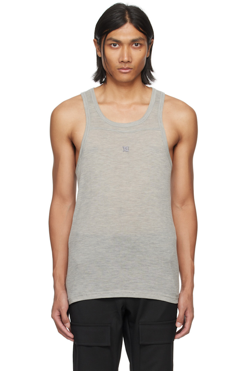 Semi-sheer ribbed stretch lyocell jersey tank top.

· Crewneck 
· Embroidered logo patch at chest
· Racer back

Supplier color: Heather grey