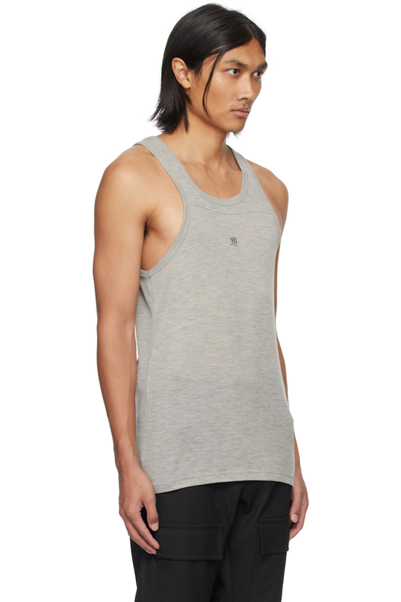Semi-sheer ribbed stretch lyocell jersey tank top.

· Crewneck 
· Embroidered logo patch at chest
· Racer back

Supplier color: Heather grey