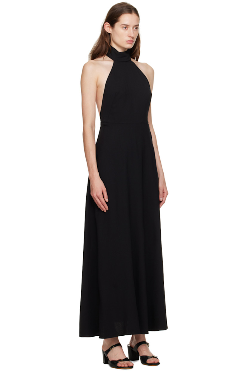 Lightweight stretch wool crepe dress.

· Halter neck
· Zip closure at side seam
· Button closure at back neck
· Racer back
· Partial cupro satin lining

Supplier color: Black