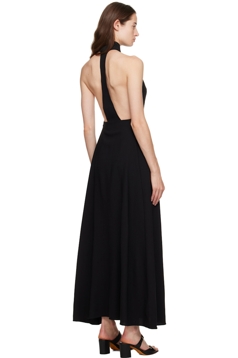 Lightweight stretch wool crepe dress.

· Halter neck
· Zip closure at side seam
· Button closure at back neck
· Racer back
· Partial cupro satin lining

Supplier color: Black