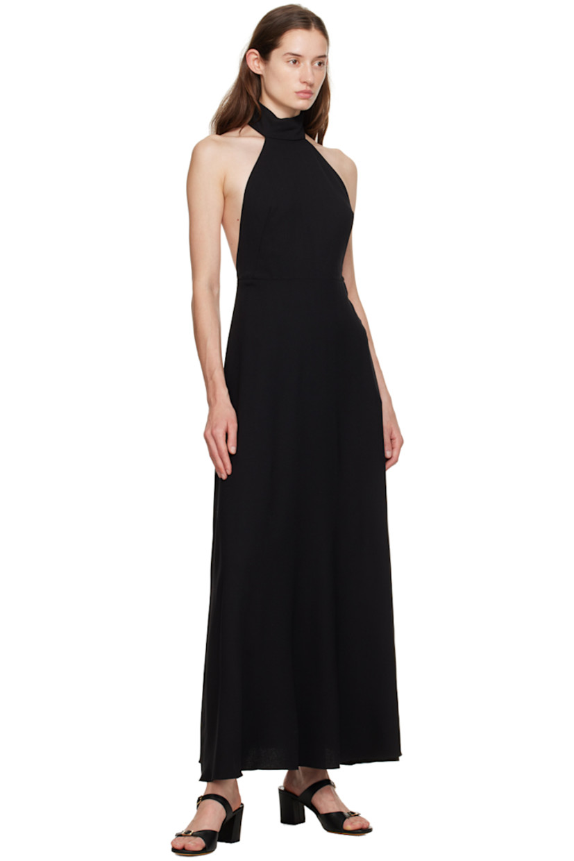Lightweight stretch wool crepe dress.

· Halter neck
· Zip closure at side seam
· Button closure at back neck
· Racer back
· Partial cupro satin lining

Supplier color: Black