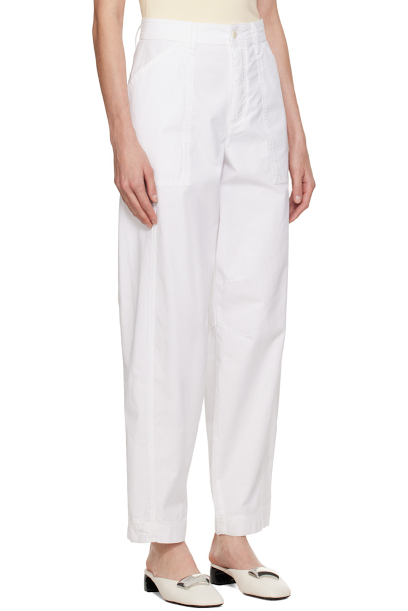 Garment-dyed BCI-certified cotton twill trousers.

· Belt loops
· Four-pocket styling
· Button-fly
· Darts at knees

Supplier color: White