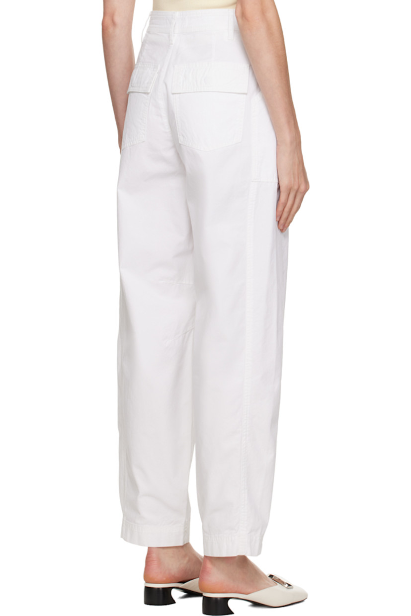 Garment-dyed BCI-certified cotton twill trousers.

· Belt loops
· Four-pocket styling
· Button-fly
· Darts at knees

Supplier color: White