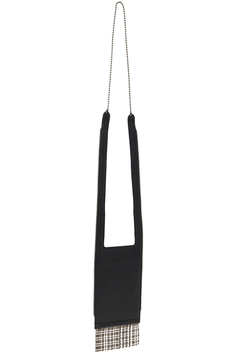 Grained leather pouch in black.

· Ball-chain crossbody strap
· Logo embossed at face
· Three card slots at face
· Beaded fringe at base
· Open throat
· Logo-engraved gunmetal-tone hardware
· H6.5" x W4.25"
· Total height: H26"

Part of the ECCO.kollektive x Kiko Kostadinov collaboration.

Supplier color: Black