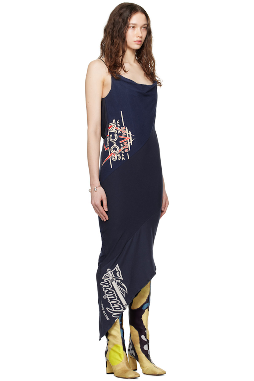 Upcycled cotton jersey dress. Graphics printed throughout. 

· Bias-cut and paneled construction
· Cowl neck
· Asymmetrical hem
· Concealed zip closure at side seam
· Adjustable spaghetti straps
· Low back 

Part of the Magnolia collection. 

Each item is unique. Please note that finishings may vary.

Supplier color: Multi blue