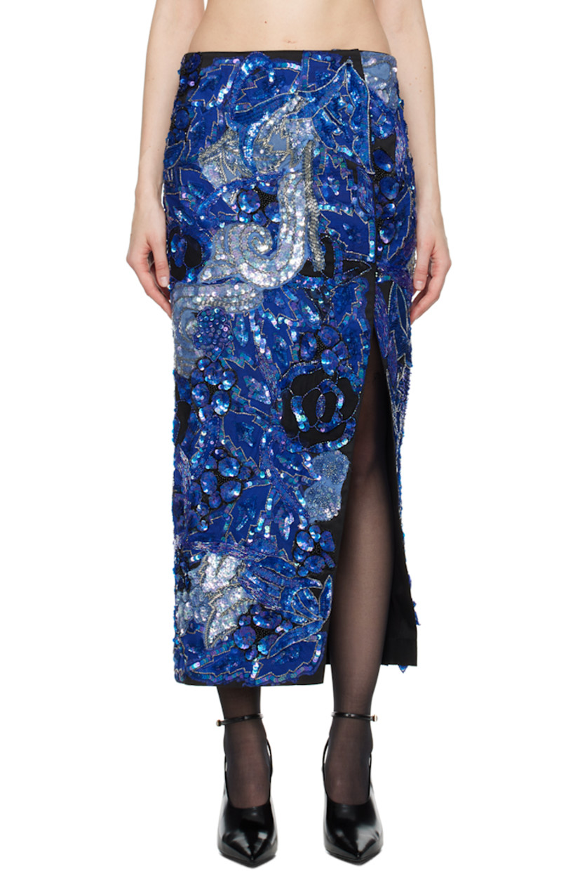 Cotton twill skirt. Beaded and sequinned detailing throughout. 

· Wrap construction
· Hook-eye closure 
· Vent at side seam
· Full silk chiffon lining

Each item is unique. Please note that finishings may vary.

Supplier color: Multi