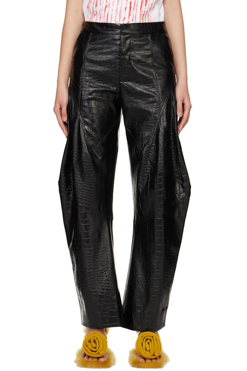 Wide-leg tapered croc-embossed faux-leather trousers. 

· Paneled construction
· Four-pocket styling
· Zip-fly
· Partial satin lining

Supplier color: Black