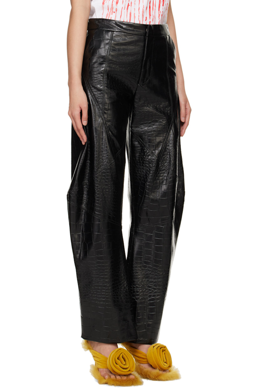 Wide-leg tapered croc-embossed faux-leather trousers. 

· Paneled construction
· Four-pocket styling
· Zip-fly
· Partial satin lining

Supplier color: Black