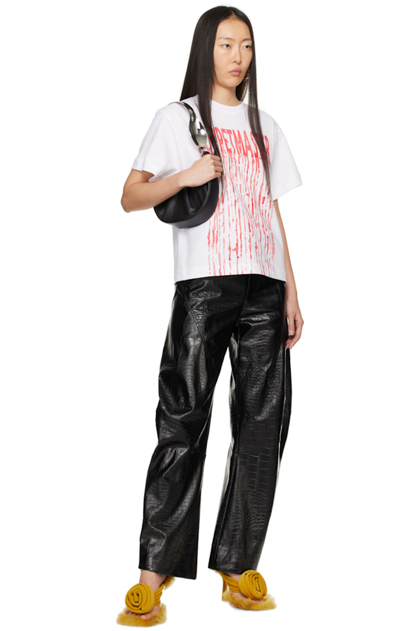 Wide-leg tapered croc-embossed faux-leather trousers. 

· Paneled construction
· Four-pocket styling
· Zip-fly
· Partial satin lining

Supplier color: Black