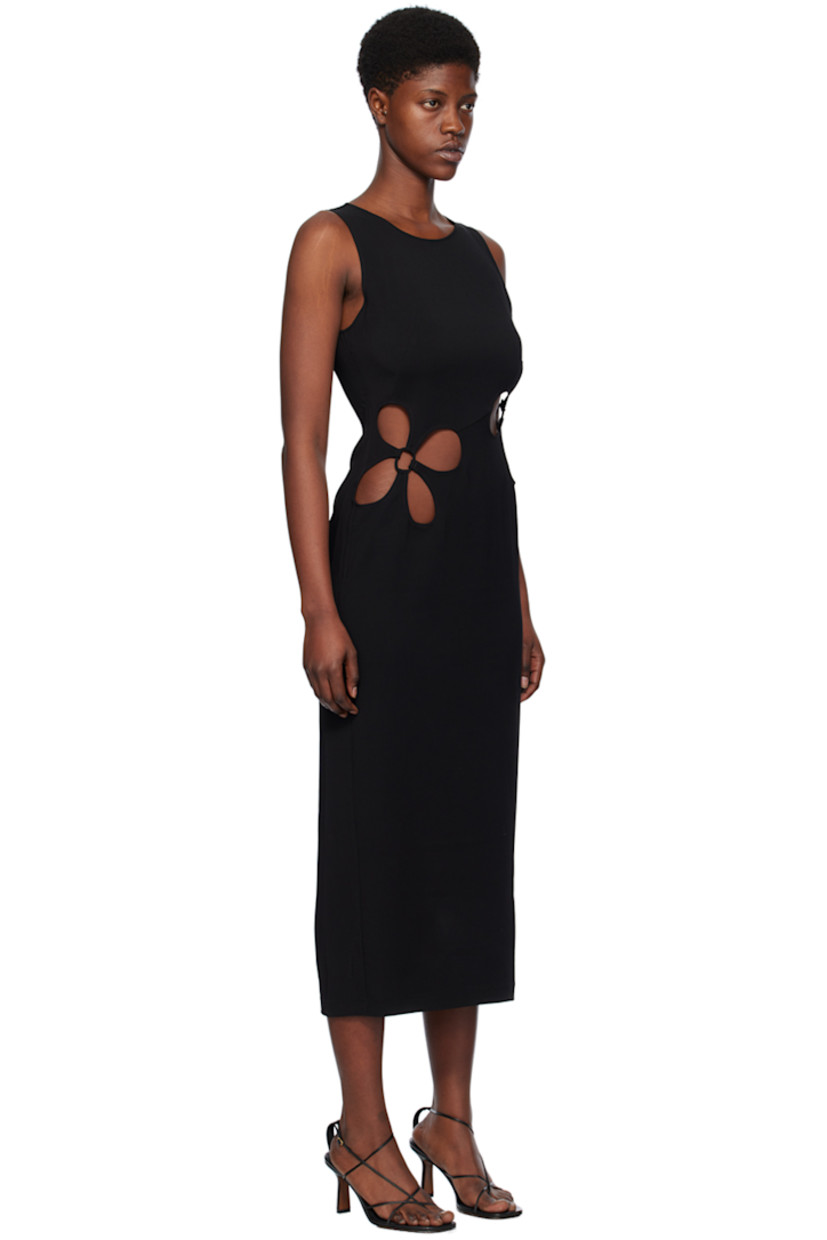 Viscose-blend jersey dress.

· Crewneck
· Floral cutouts at front
· Concealed zip closure at back
· Central vent at back hem

Supplier color: Black