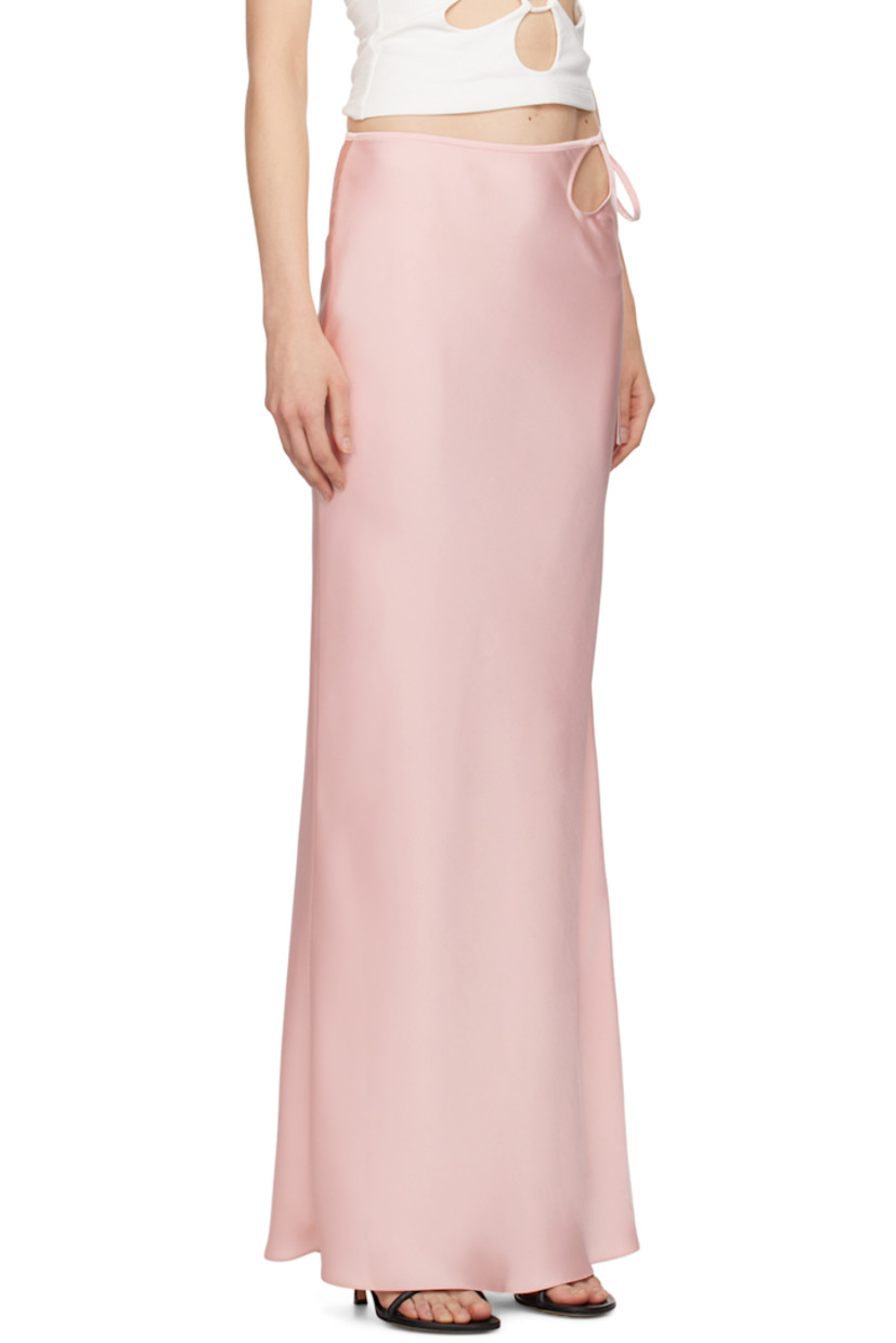 Polyester satin skirt. 

· Self-tie fastening at waist
· Floral cutout at outseam

Supplier color: Blush pink