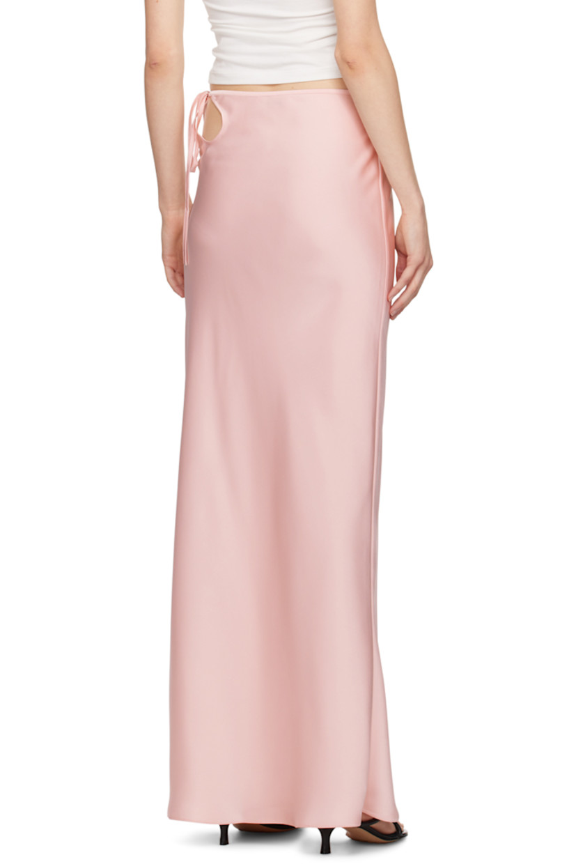Polyester satin skirt. 

· Self-tie fastening at waist
· Floral cutout at outseam

Supplier color: Blush pink