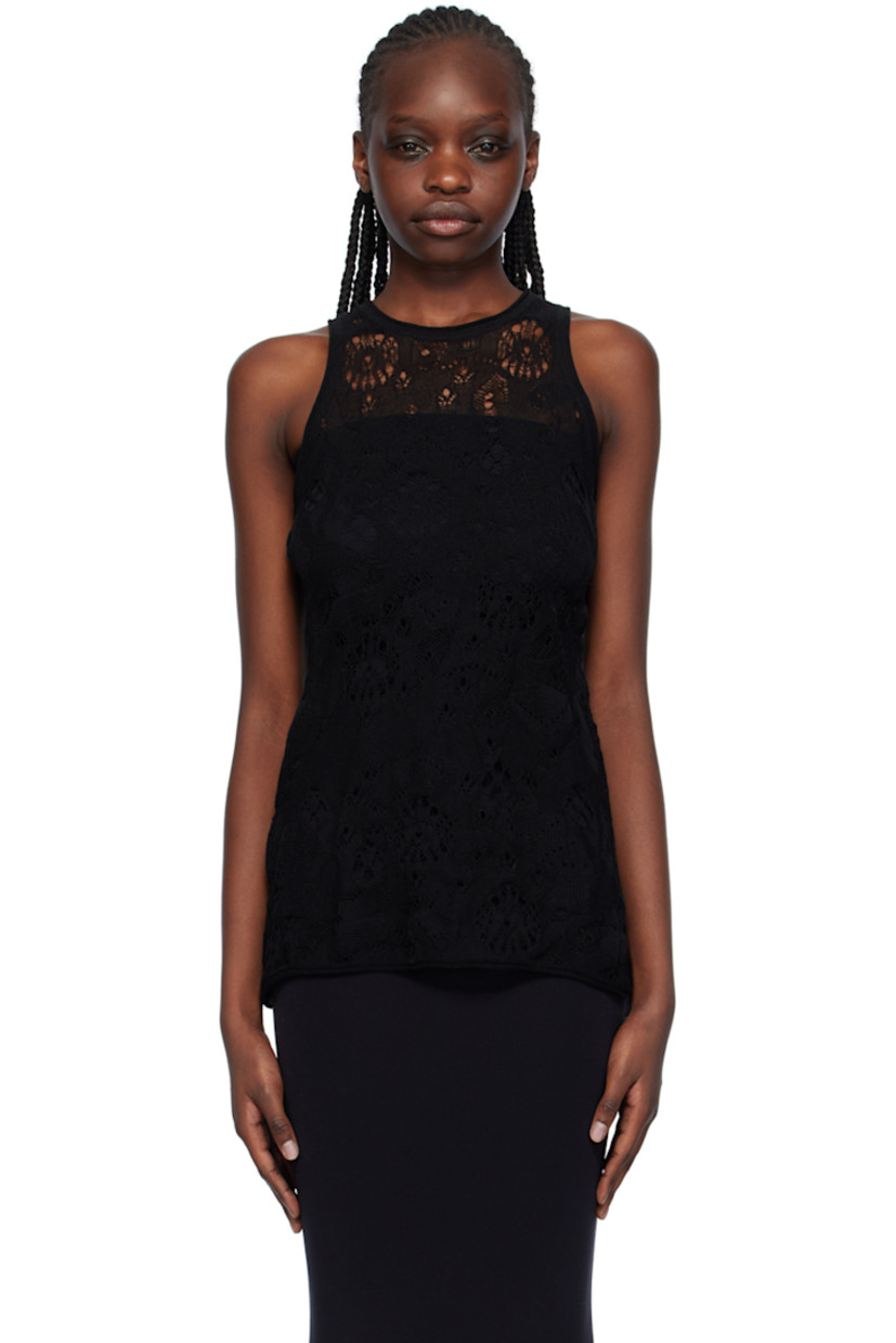 Semi-sheer open knit cotton- and nylon-blend tank top. Racer back.

Supplier color: Black