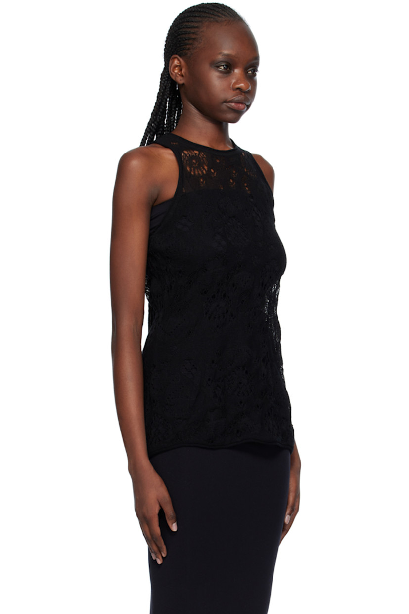 Semi-sheer open knit cotton- and nylon-blend tank top. Racer back.

Supplier color: Black