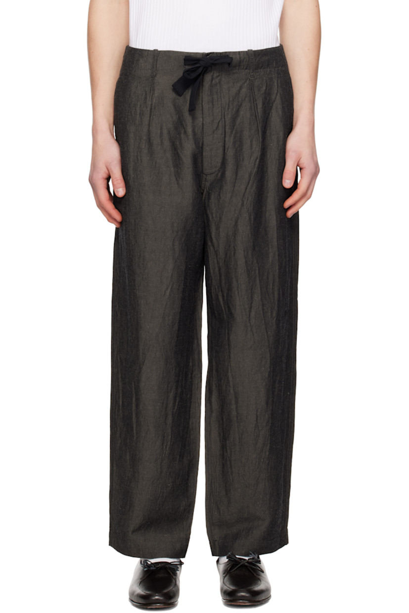 Straight-leg rayon- and flax-blend poplin trousers. 

· Belt loops and integrated self-tie belt
· Four-pocket styling
· Zip-fly
· Central pleats at front waist

Supplier color: Charcoal