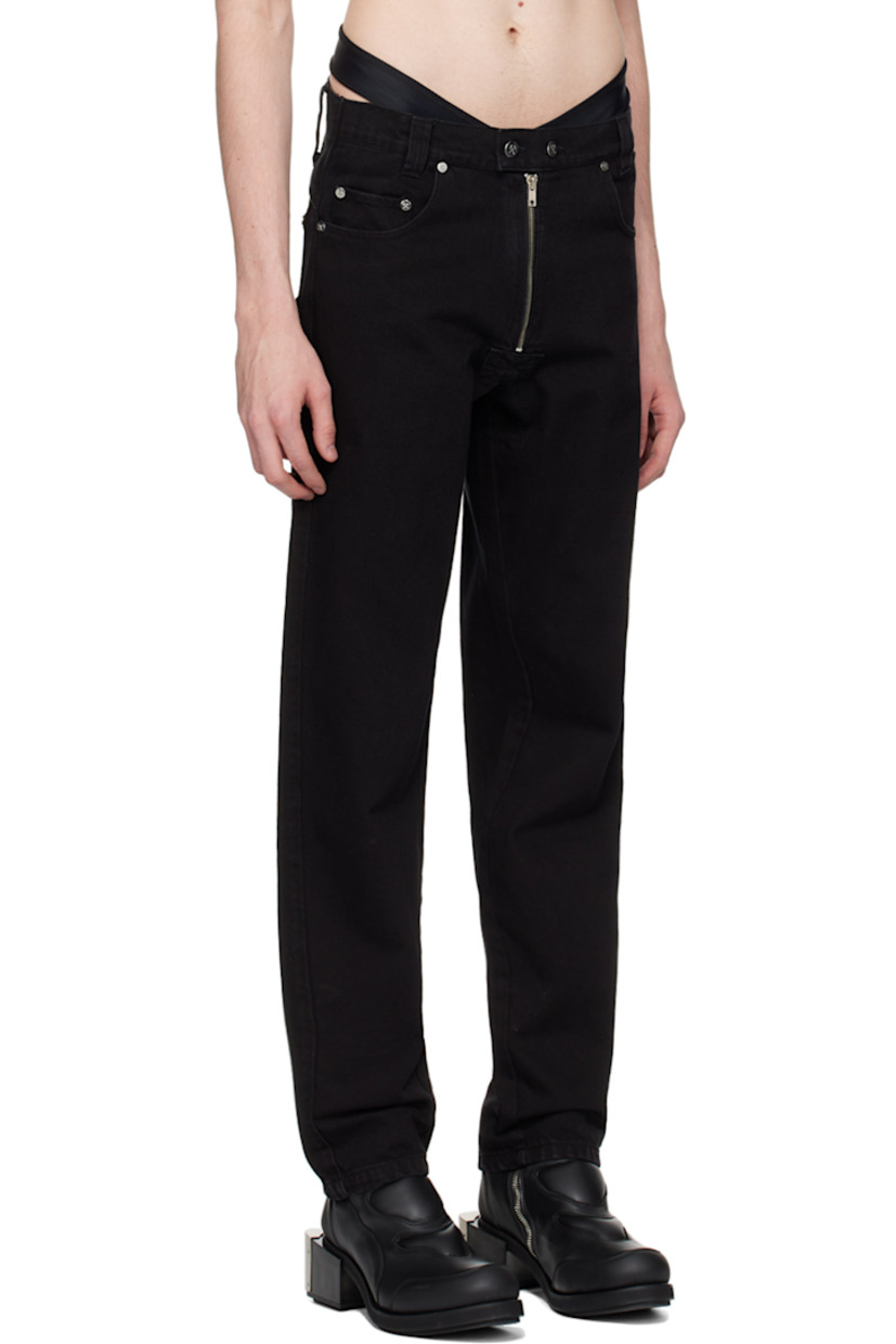 Non-stretch organic cotton denim jeans. 

· Belt loops
· Five-pocket styling
· Exposed zip-fly 
· Cutout at back waistband
· Logo flag at back pocket
· Logo-engraved silver-tone hardware

Supplier color: Black