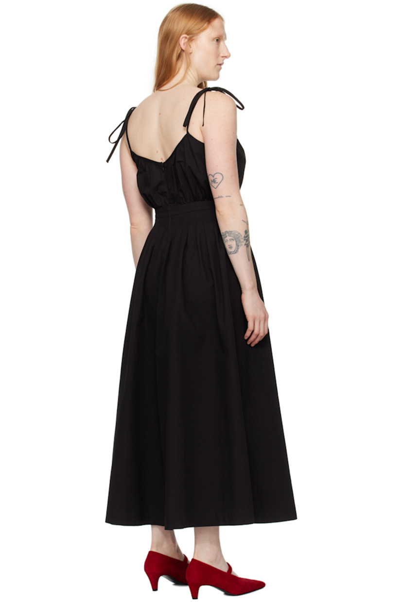 Cotton poplin dress. Pleats and gathering throughout. 

· Paneled construction
· Self-tie shoulder straps 
· Concealed zip closure at back
· Unlined

Supplier color: Black