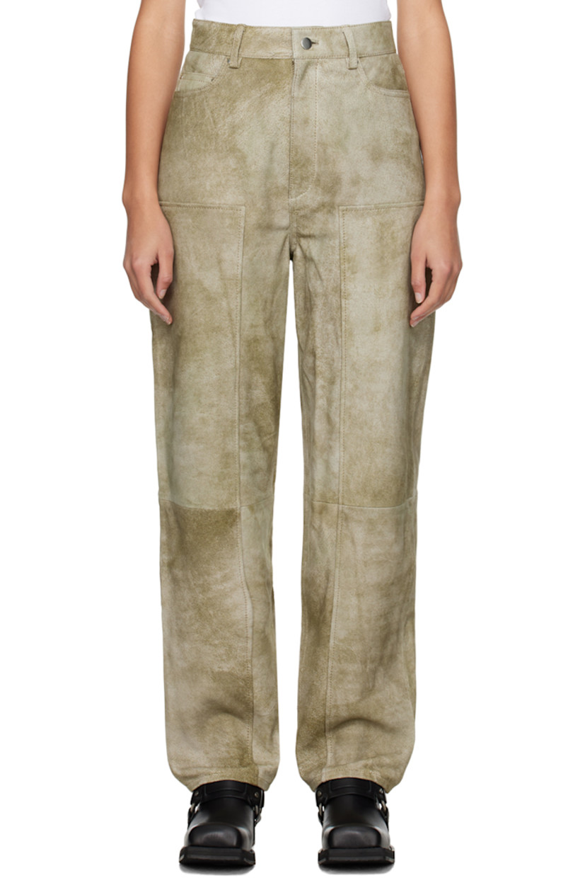 LWG-certified sheepskin suede pants. Subtle fading throughout. 

· Belt loops 
· Five-pocket styling 
· Zip-fly
· Pen slot at outseam 
· Full recycled polyester satin lining 

Supplier color: Timber wolf