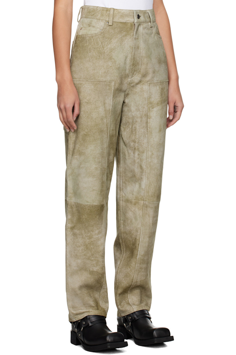 LWG-certified sheepskin suede pants. Subtle fading throughout. 

· Belt loops 
· Five-pocket styling 
· Zip-fly
· Pen slot at outseam 
· Full recycled polyester satin lining 

Supplier color: Timber wolf