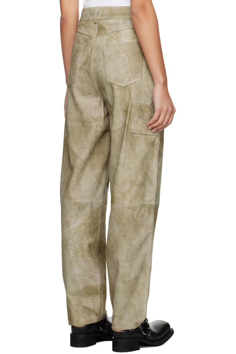 LWG-certified sheepskin suede pants. Subtle fading throughout. 

· Belt loops 
· Five-pocket styling 
· Zip-fly
· Pen slot at outseam 
· Full recycled polyester satin lining 

Supplier color: Timber wolf