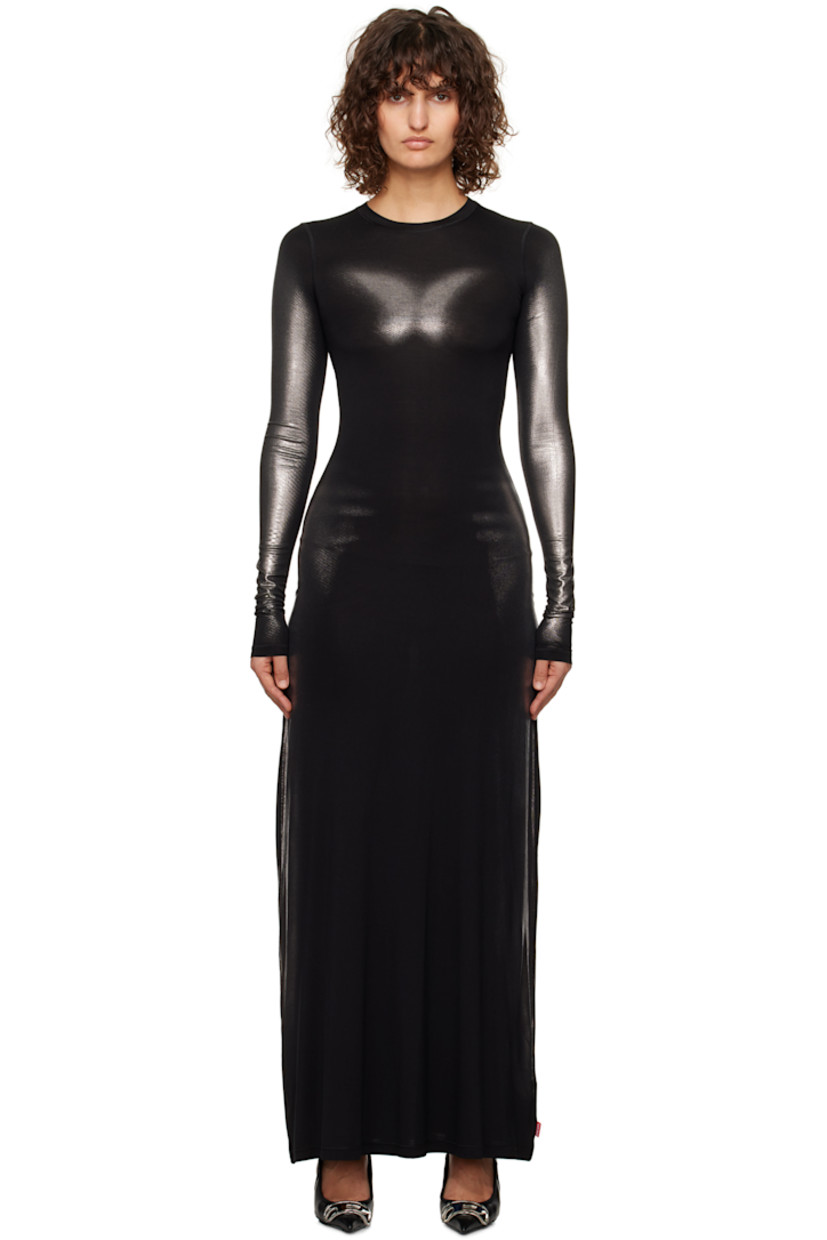 Slim-fit stretch modal jersey maxi dress.

· Foiled detailing throughout
· Crewneck
· Logo flag at side seam

Supplier color: Black/Metallic silver