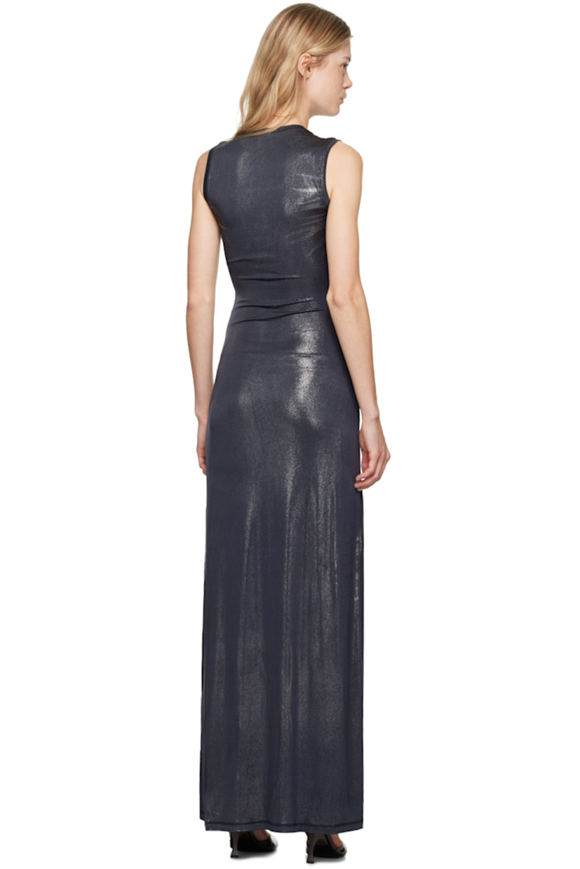 Slim-fit and foil-coated stretch acetate jersey dress. Whiskering throughout.

· Rib knit crewneck and armscyes
· Two-way zip vent at chest
· Fully lined
· Enameled logo hardware

Supplier color: Midnight/Blue