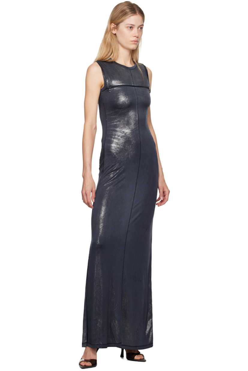 Slim-fit and foil-coated stretch acetate jersey dress. Whiskering throughout.

· Rib knit crewneck and armscyes
· Two-way zip vent at chest
· Fully lined
· Enameled logo hardware

Supplier color: Midnight/Blue