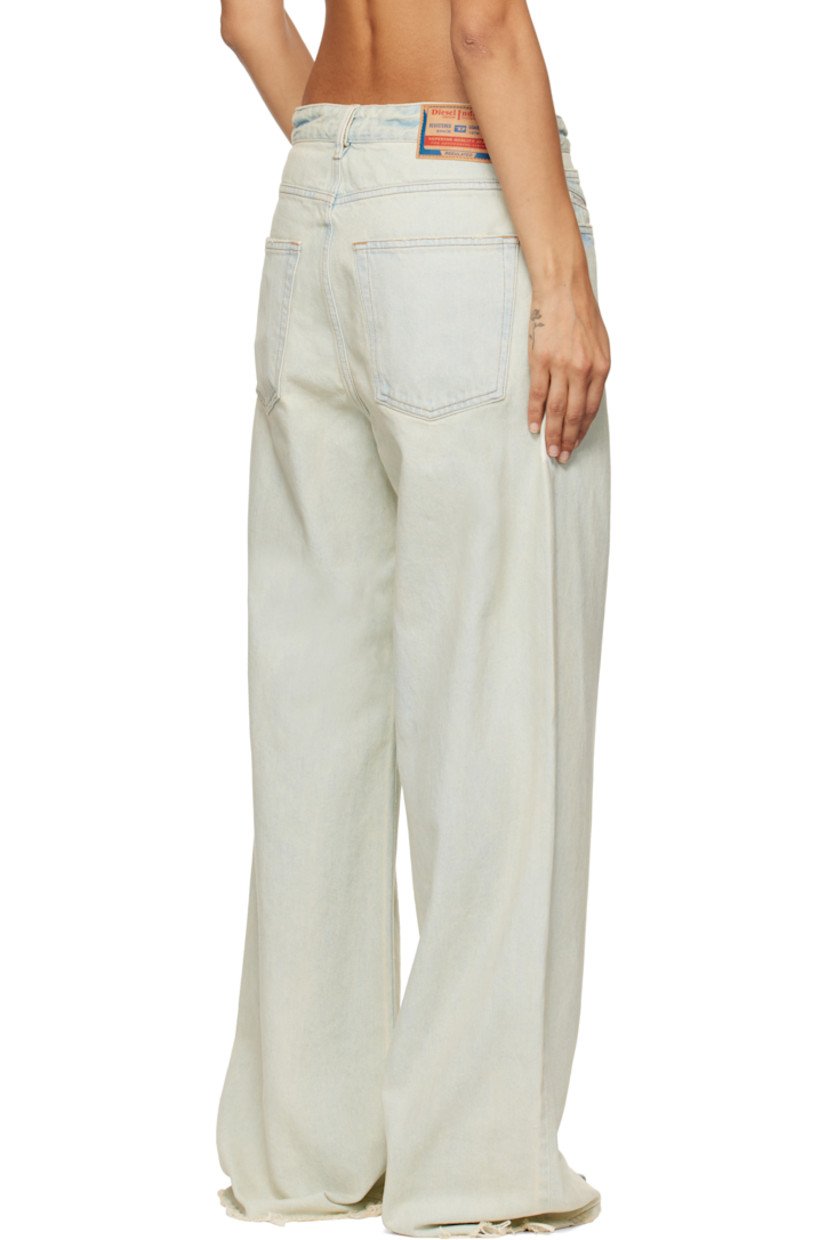 Relaxed-fit wide-leg non-stretch organic cotton denim jeans. Fading and bleach effect throughout.

· Low-rise 
· Belt loops
· Five-pocket styling
· Button-fly
· Logo patch at coin pocket
· Logo patch at back waistband
· Raw edge at back cuffs
· Contrast stitching in tan

Supplier color: Light blue