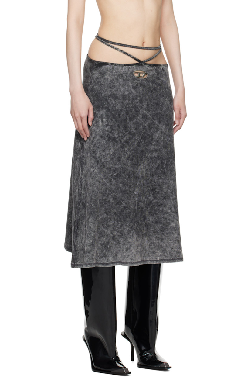 Rib-knit stretch cotton midi skirt. Fading throughout.

· Wraparound self-tie straps at waistband
· Logo hardware and cutouts at front

Supplier color: Dark grey