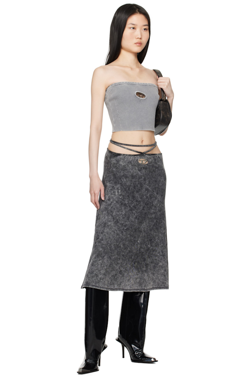 Rib-knit stretch cotton midi skirt. Fading throughout.

· Wraparound self-tie straps at waistband
· Logo hardware and cutouts at front

Supplier color: Dark grey