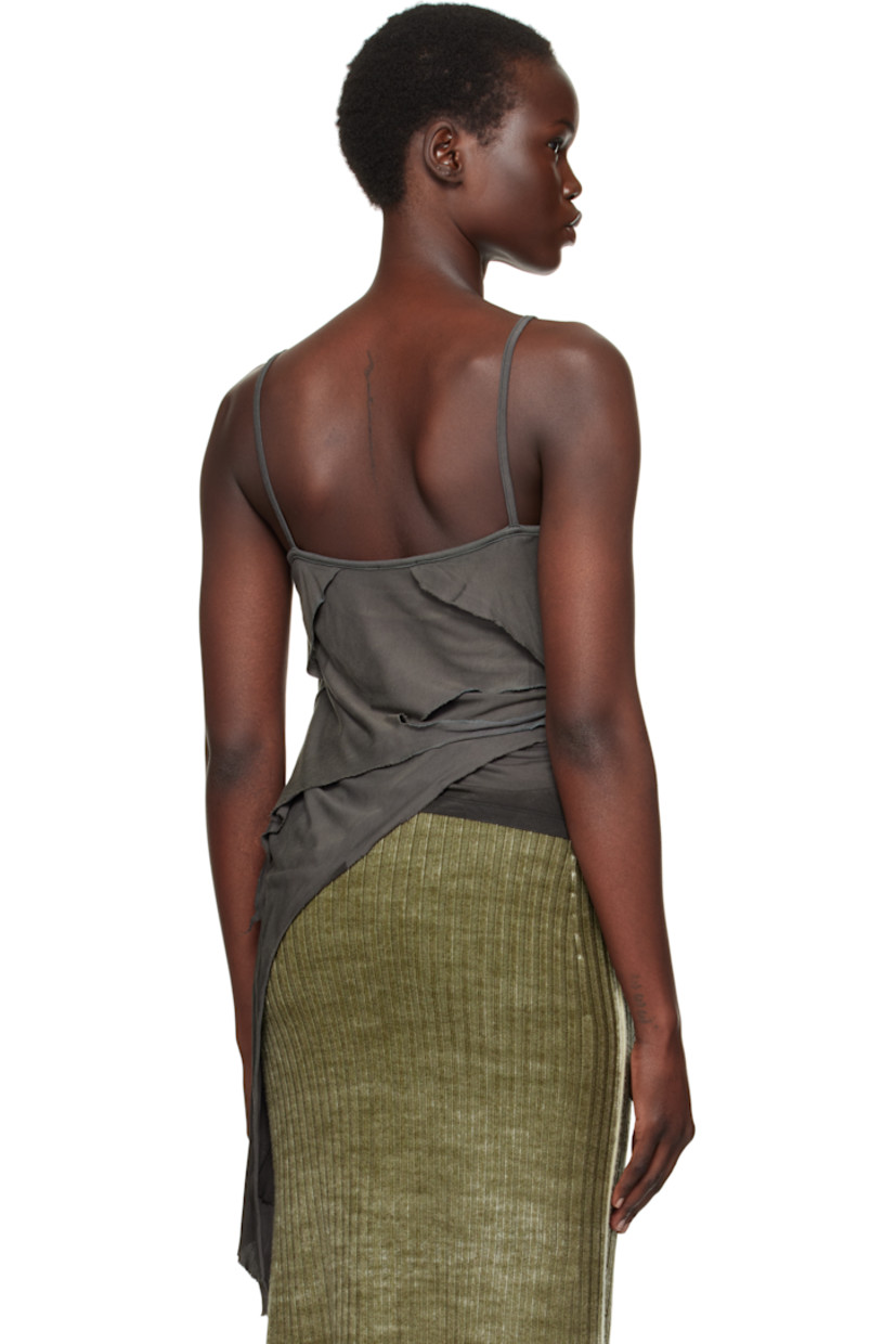 Rayon-viscose tank top. Draped trim with raw edges throughout. 

· Layered construction
· Square neck
· Logo embroidered at chest
· Asymmetric hem
· Fixed spaghetti straps

Supplier color: Gray