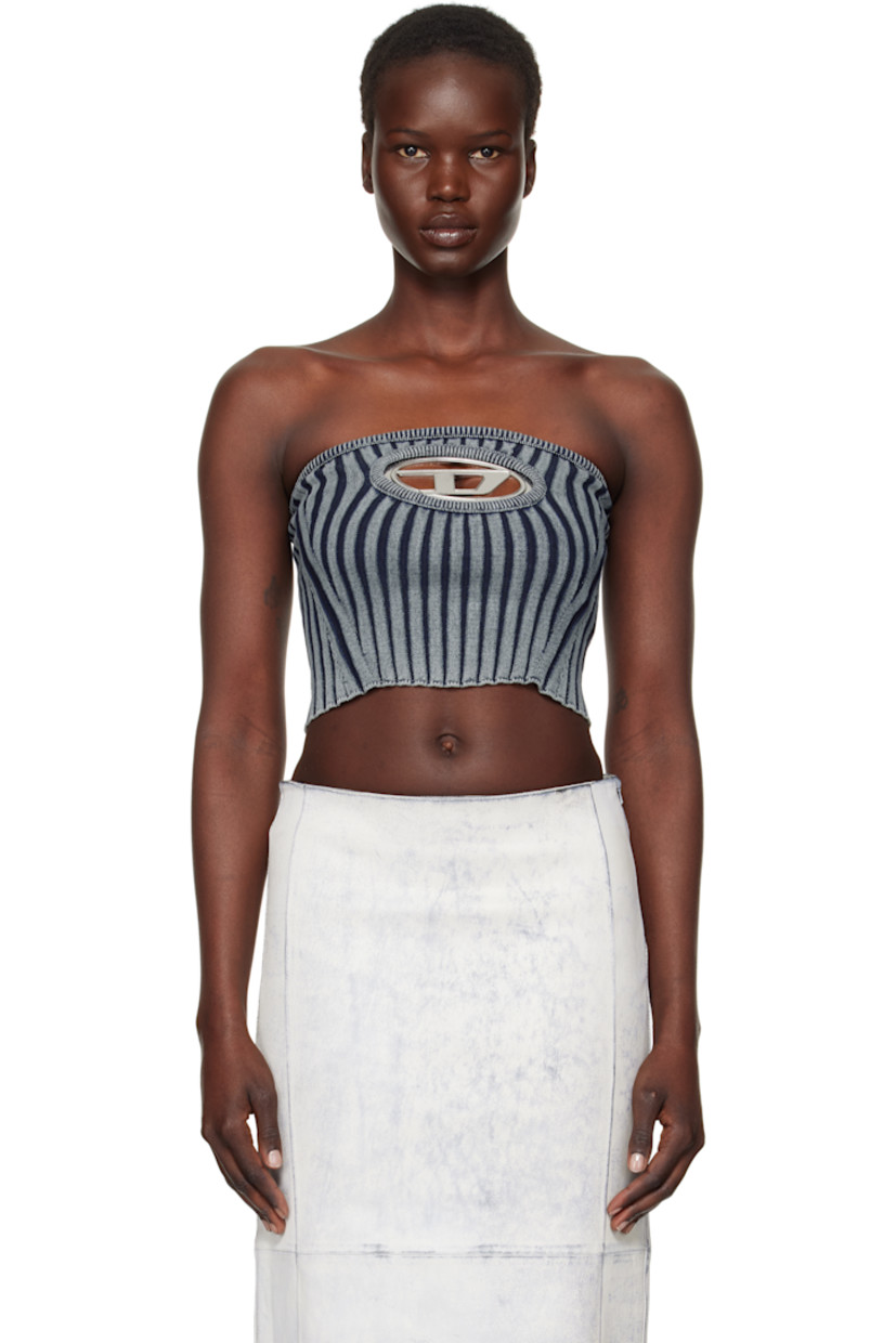 Stonewashed rib-knit stretch cotton-blend tube top. Fading throughout.

· Straight neck
· Logo hardware and cutout at front
· Lettuce edge at hem

Supplier color: Blue