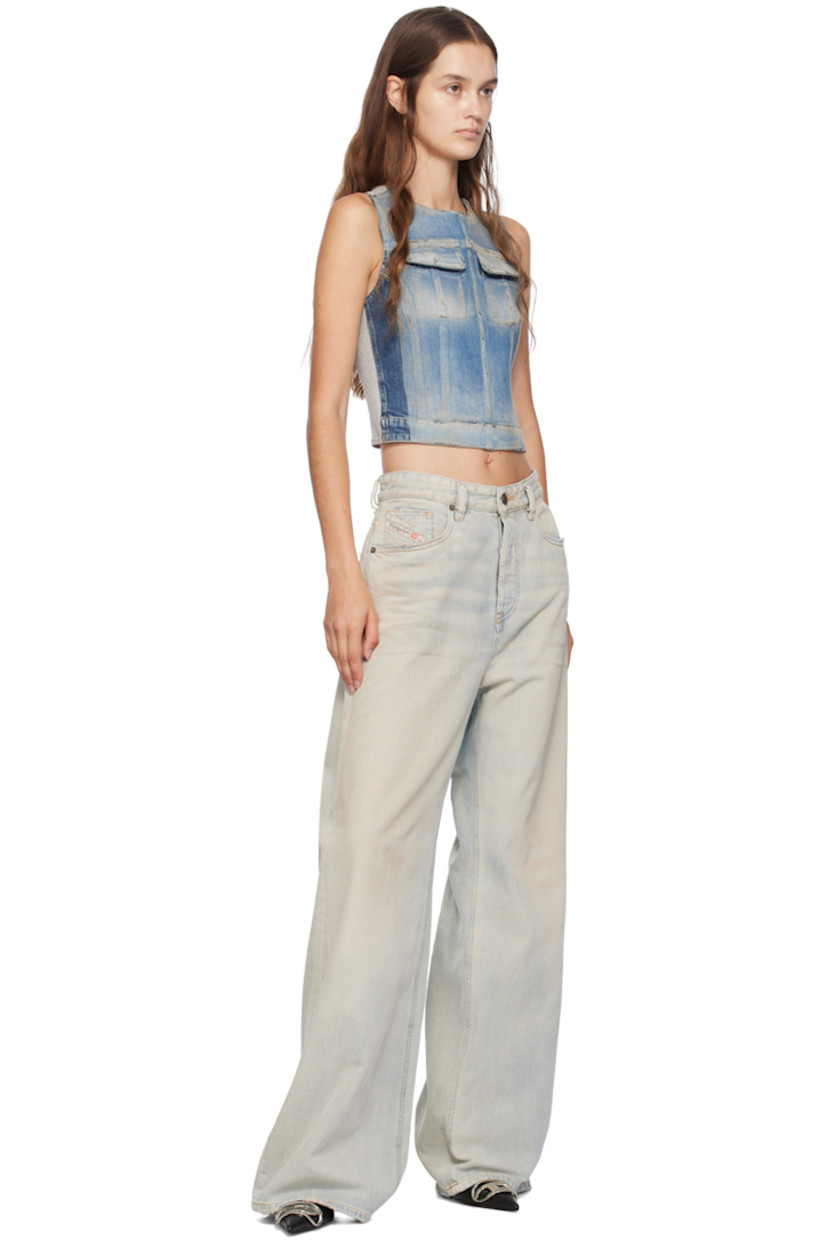 Stretch bonded denim and cotton jersey tank top. Fading and distressing throughout.

· Round neck
· Flap pockets

Supplier color: Light blue