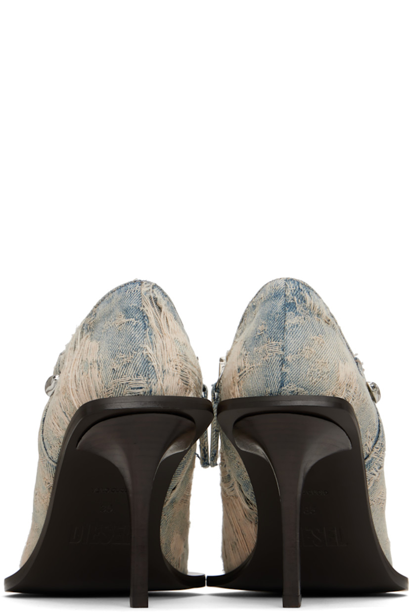 Ankle-high denim boots in blue.

· Fading and distressing throughout
· Pointed metal cap toe
· Logo hardware at outer side
· Zip closure at inner side
· Buffed leather lining
· Stiletto heel with rubber injection
· Leather sole
· Heel: H3.25"

Supplier color: Light blue
