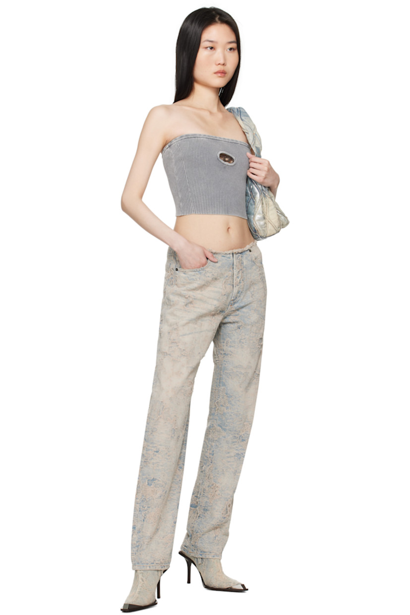 Ankle-high denim boots in blue.

· Fading and distressing throughout
· Pointed metal cap toe
· Logo hardware at outer side
· Zip closure at inner side
· Buffed leather lining
· Stiletto heel with rubber injection
· Leather sole
· Heel: H3.25"

Supplier color: Light blue