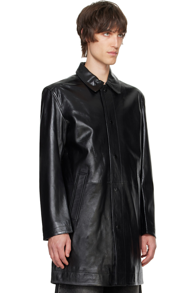 Resin-coated grained sheepskin jacket. 

· Spread collar
· Press-stud closure
· Welt pockets
· Central vent at back hem 
· Fully lined

Supplier color: Black