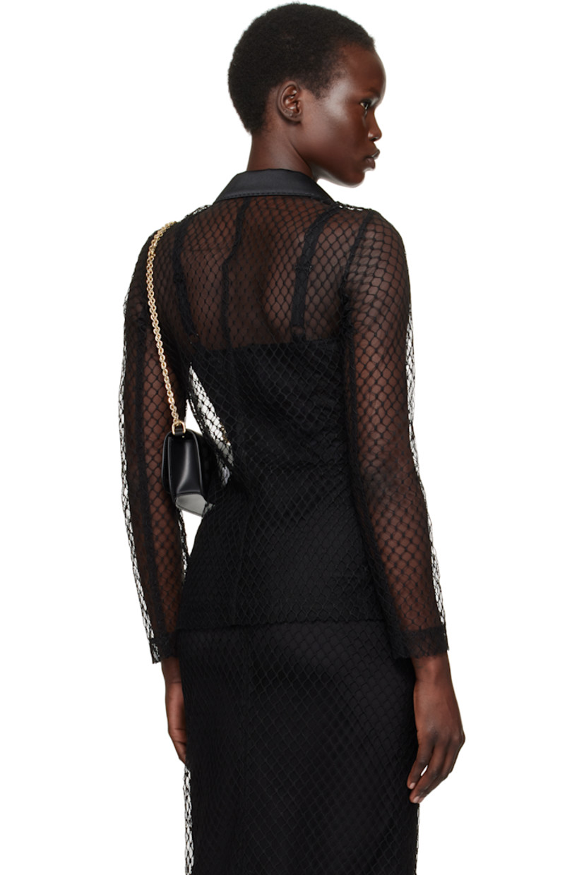 Sheer cotton-blend mesh jacket. Satin trim throughout.

· Peaked lapel
· Button closure
· Darts at front
· Mock flap pockets
· Full tulle lining

Supplier color: Nero