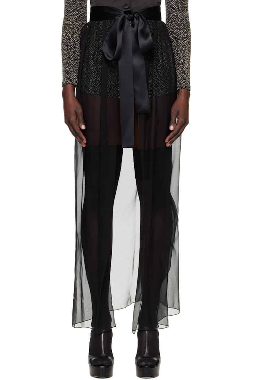 Sheer silk chiffon maxi skirt.

· Integrated self-tie belt at satin waistband
· Central vent at front

Supplier color: Black