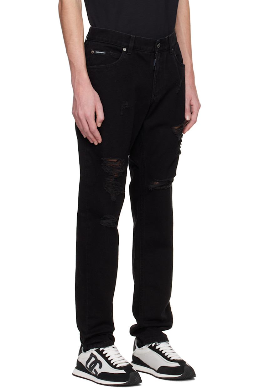 Non-stretch denim jeans. Distressing and subtle fading throughout.

· Belt loops
· Five-pocket styling
· Zip-fly
· Logo patch at coin pocket 
· Logo plaque at back pocket
· Logo-engraved silver-tone hardware

Supplier color: Black