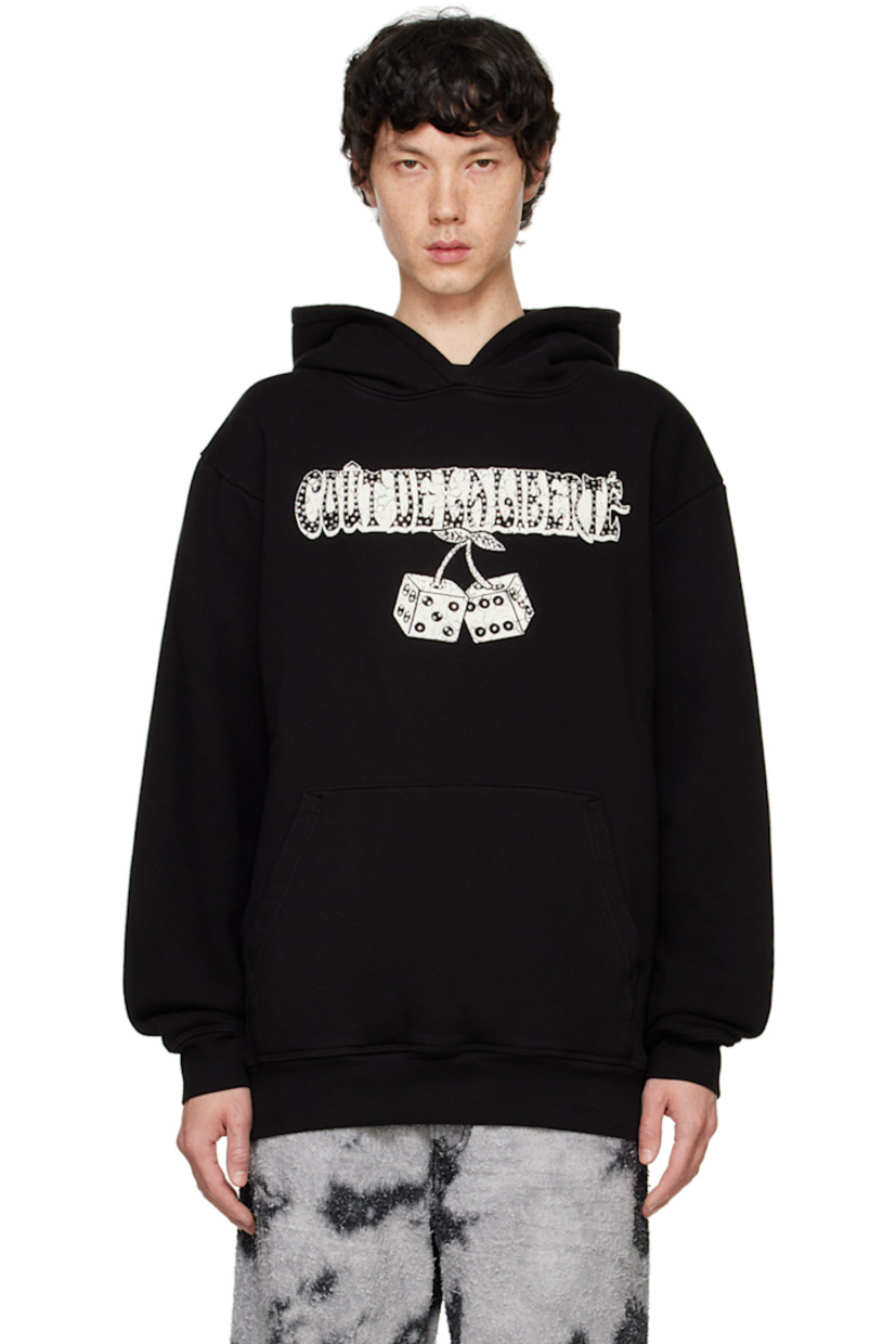 French terry hoodie.

· Crystal-cut and printed logo graphic at front
· Kangaroo pocket
· Rib knit hem and cuffs 

Supplier color: Black