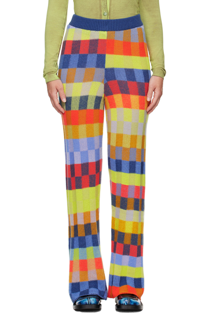Flared knit cashmere lounge pants. 

· Check pattern throughout
· Elasticized waistband

Supplier color: Rib check multi
