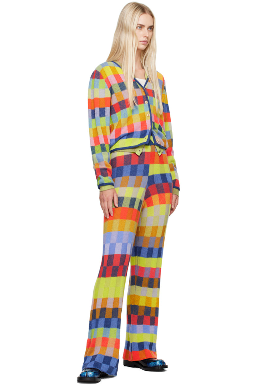 Flared knit cashmere lounge pants. 

· Check pattern throughout
· Elasticized waistband

Supplier color: Rib check multi