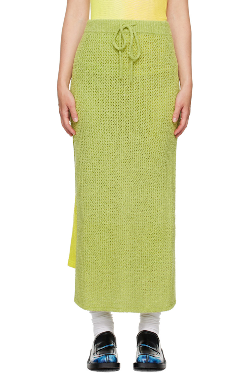 Open knit mulberry silk bouclé skirt. 

· Drawstring at elasticized rib knit waistband
�· Vent at side seams
· Unlined

Supplier color: Wasabi