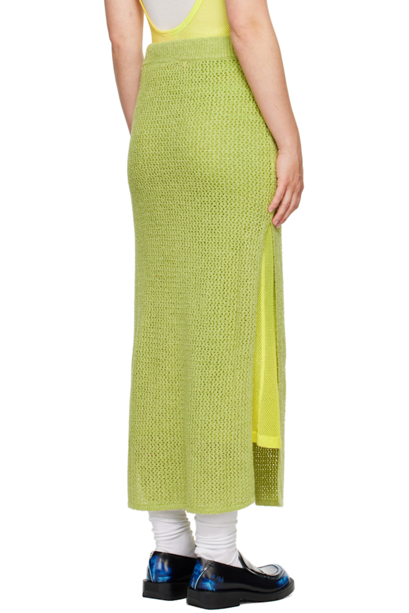 Open knit mulberry silk bouclé skirt. 

· Drawstring at elasticized rib knit waistband
· Vent at side seams
· Unlined

Supplier color: Wasabi