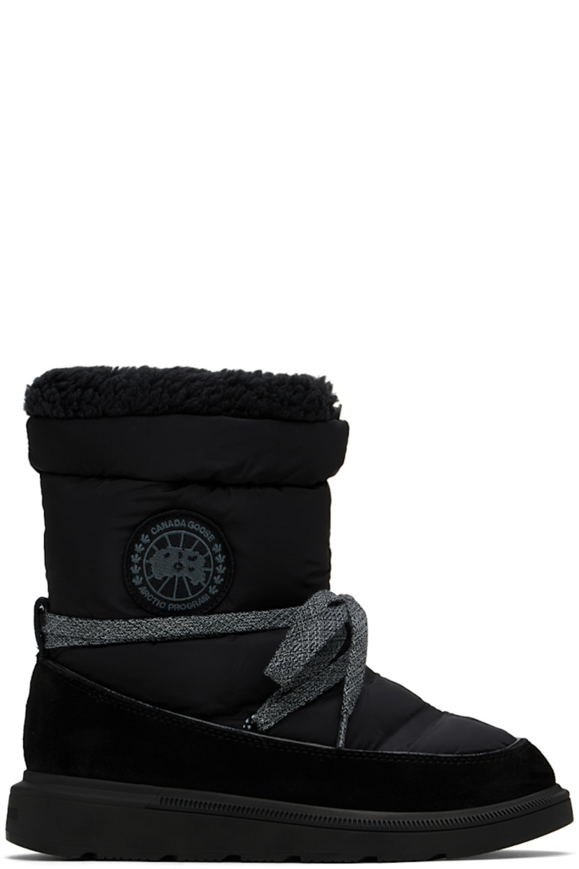 Mid-calf insulated quilted taffeta and suede boots in black.

· Lightweight and water-resistant
· Temperature rated to 0°C/-15°C
· Wraparound lace-up closure
· Bungee-style drawstring at collar
· Logo patch embroidered at outer side
· Pull-loop at heel counter
· Scalloped detailing at welt
· Faux-shearling and fleece lining
· Logo embossed at heel midsole
· Treaded rubber sole

Supplier color: Black/Black